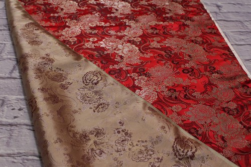 1960s/3.7 yard/Luxury vintage silk jacquard fabric/Red brocade,floral cloth - Picture 5 of 9