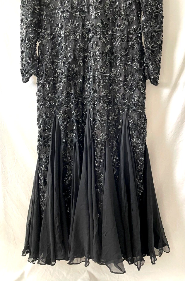 Vestido De Colección Años 70 Diseñador Travilla Negro Lentejuelas Profundo Espalda V Talla M Foto 4 de 4