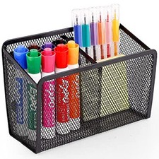 Magnetic Pencil Holder - Extra Strong Magnets Mesh 2 Baskets 1 Pack Black