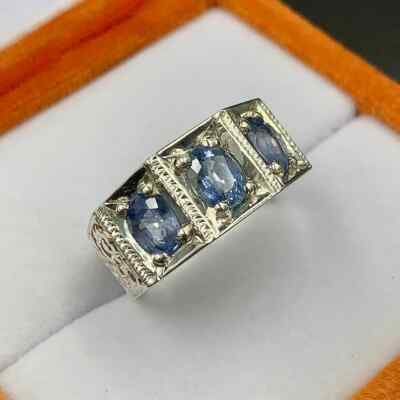 Ceylon Sapphire Ring, Natural Blue Sapphire Ring With 925 Sterling Silver, Handm