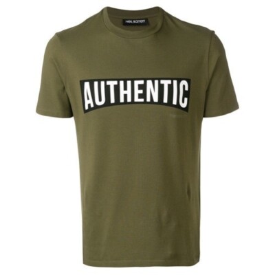 Neil Barrett Olive Green Authentic Logo Black/White T Shirt - Sz L - New w Tags
