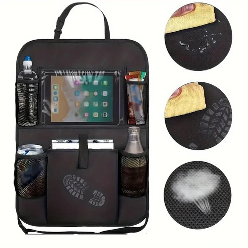 Car Rear Seat Kick Mats Protector Multi Pocket Storage Bag Holder Interior Tidy - Picture 5 of 7
