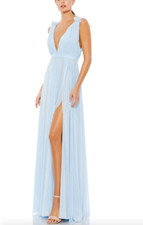 MAC DUGGAL 55321 PLEATED CHIFFON SLEEVELESS V-NECK POWDER BLUE GOWN sz 2