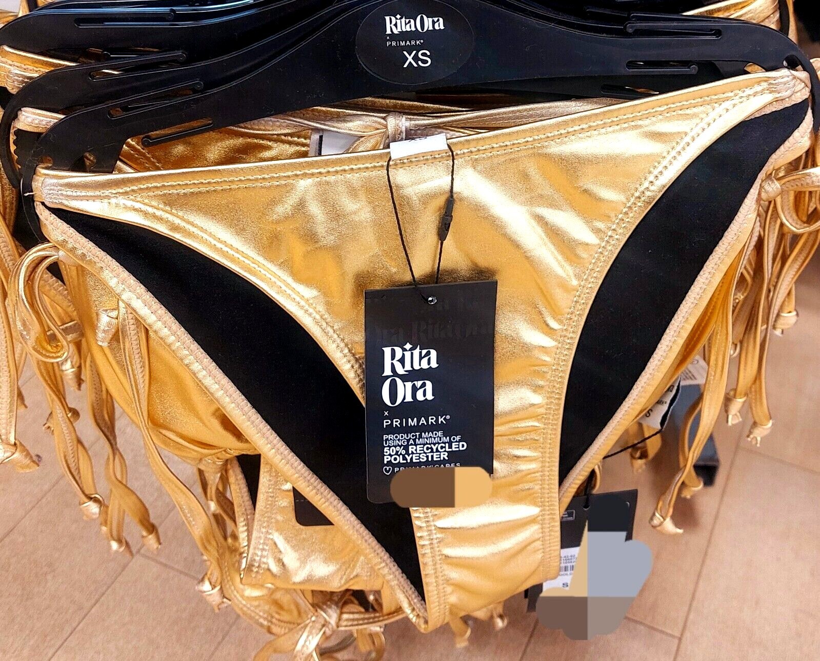 Pantalones de bikini Rita Ora metálicos dorados talla 4-20 del Reino Unido