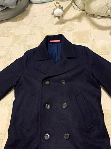 Thomas Pink Men L Wool Cashmere Peacoat Jacket Navy Double Breasted England - product listing photo