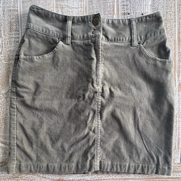 Vintage Laura Ashley Moleskin Mini Skirt Olive Green Made in Australia Size 10