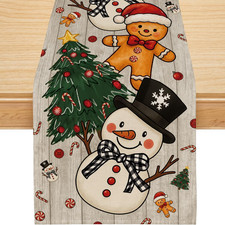 Christmas Table Runner with Trees, Snowman, and Gingerbread - 13x72 Inch