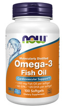 NOW Foods Omega 3 180EPA/120DHA 100 Softgels 1000mg Fish Oil 01/28EXP