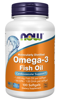 NOW Foods Omega 3 180EPA/120DHA 100 Softgels 1000mg Fish Oil 01/28EXP