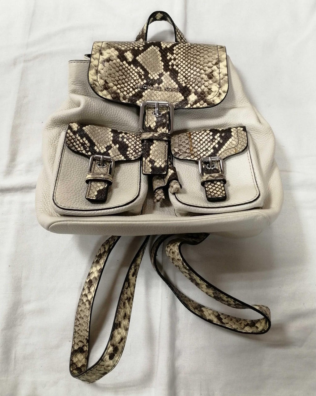 Python Embossed Mini Backpack Michael Kors White … - image 1