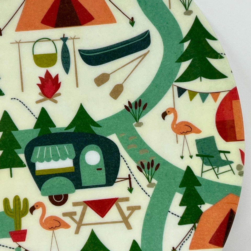 Melamine Dinner Plates Set of 4 Christmas Campers Trailer Summer Outdoors Woodla - Image 3 of 4