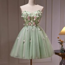 Simple Candy Color Chiffon Mini Evening Dress Applique Embroidery Cocktail Dress