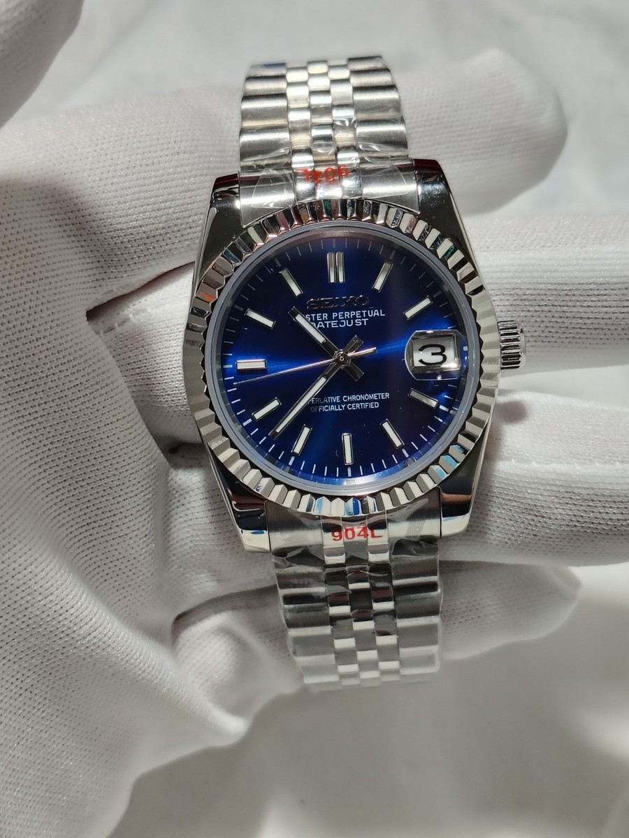 Seiko Custom 36mm Blue DJ Style Mod Watch Jubilee w/ NH35