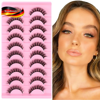 Künstliche Wimpern Set 10 Paare Volumen Fluffy Cat Eye für Alltag & Party