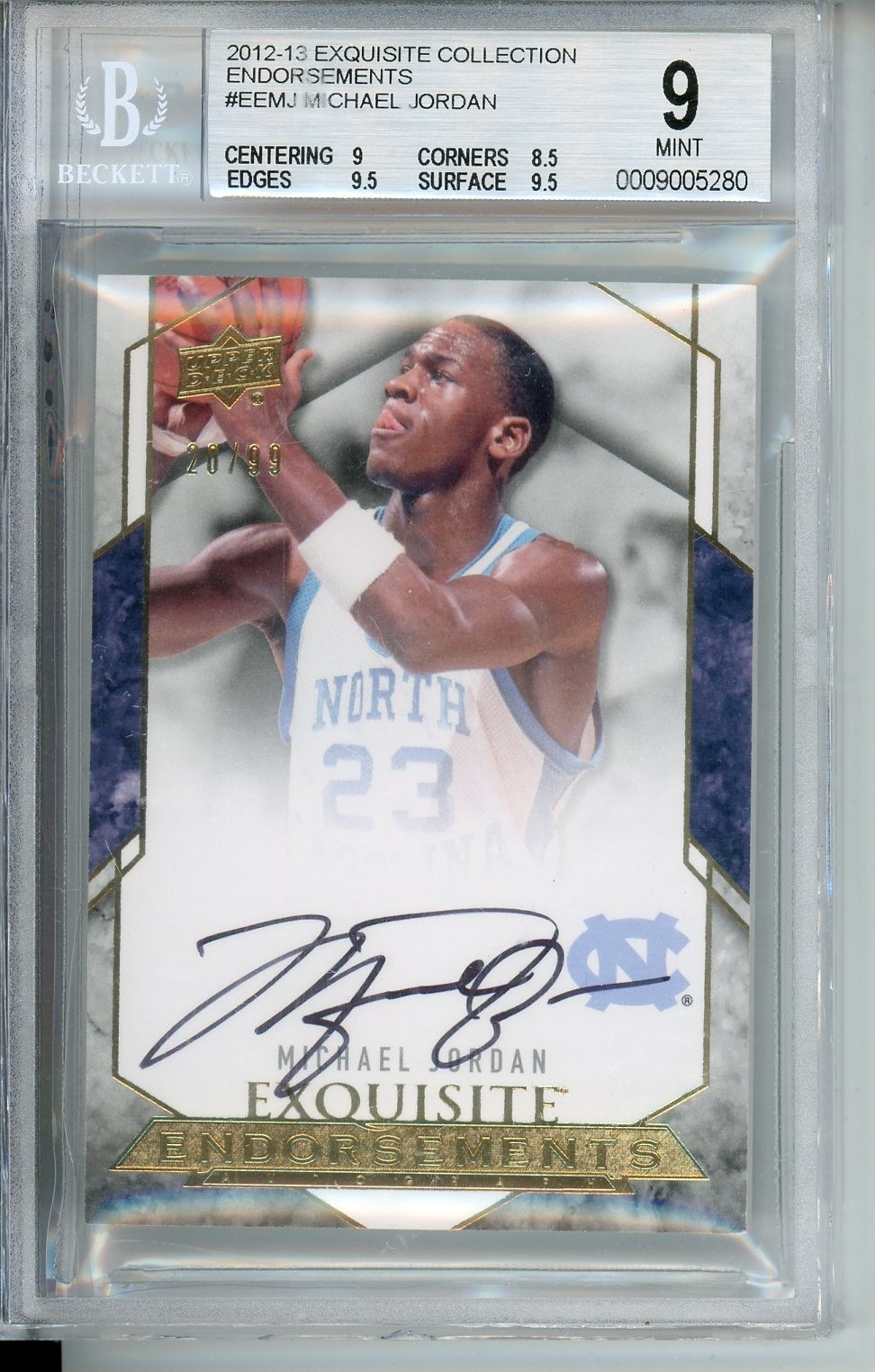 Michael Jordan North Carolina Tar Heels 2012 EXQUISITE COLLECTION #EEMJ ENDORSEMENTS AUTO /99 BGS 9 
