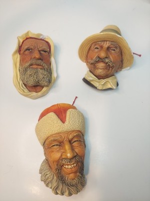 Vtg. Lot of 3 Bossons Chalkware Heads Congleton, England Syrian
