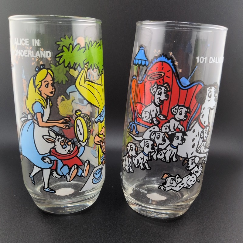 Wonderful World of Disney 1982 Pepsi Collector’s Glasses Set Of 2 Rare Alice 101