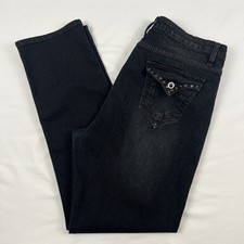 Women's Jeans Black Denim Cotton/Ramie Flap Back Pockets Pants Sz 21/22 Tag Blue