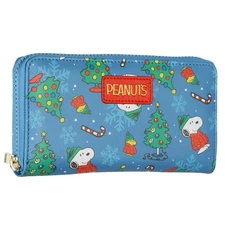 Peanuts Zip Around Wallet Snoopy and Woodstock Holiday Faux Leather Clutch