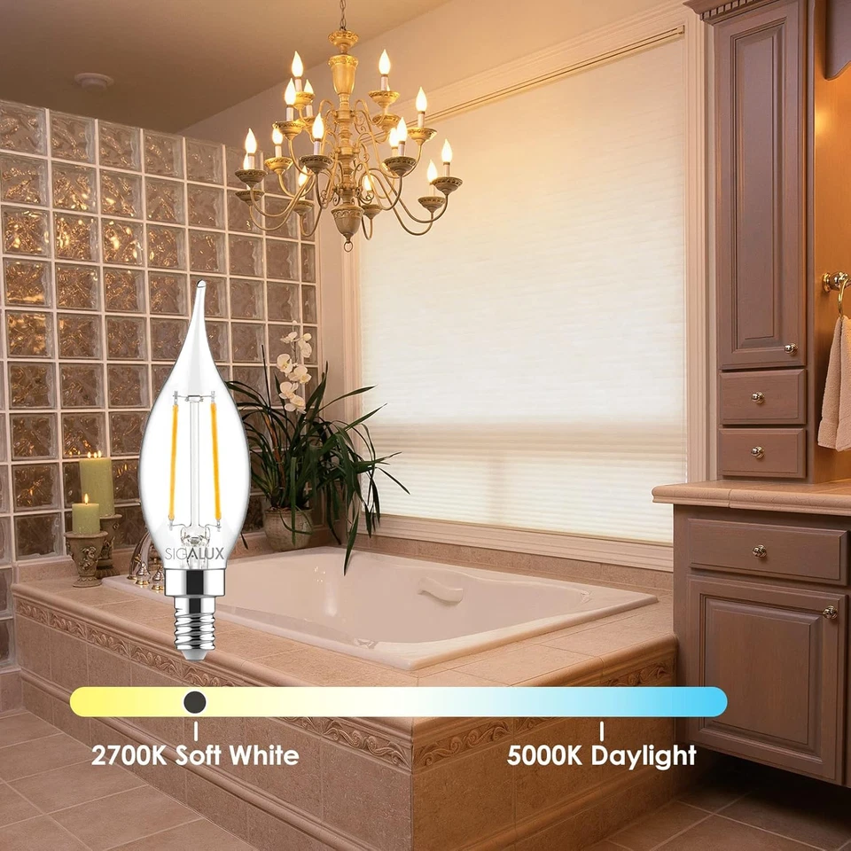 E12 Candelabra Bulb 40 Watt, 48 Pack Candle Light Bulbs Dimmable, CA10 Flame Tip - Image 2 of 4