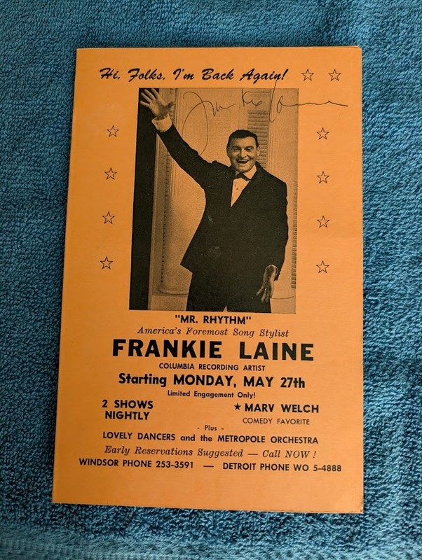 Frankie Laine Signed Souvenir Menu Metropole Supper Club