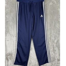 Adidas Men Navy Blue Track Pants Athletic Three Stripe Drawstring Casual Size M