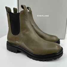 Everlane The Lug Chelsea Boot Beech Green 7.5 Women's Leather Ankle Chunky Sole