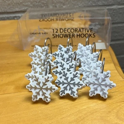 Set of 12 Tri-Tone Snowflake Resin Shower Hooks EUC White Gold Gray Silver - Image 1 of 4