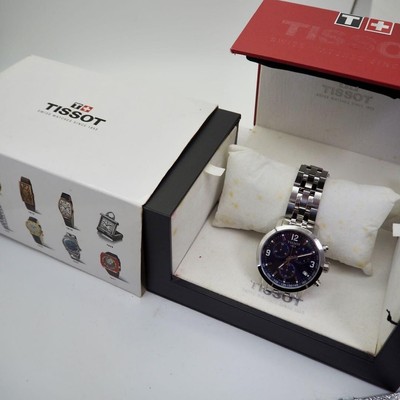 285【美品】TISSOT クロノグラフメンズ時計箱付きブルーデイト
