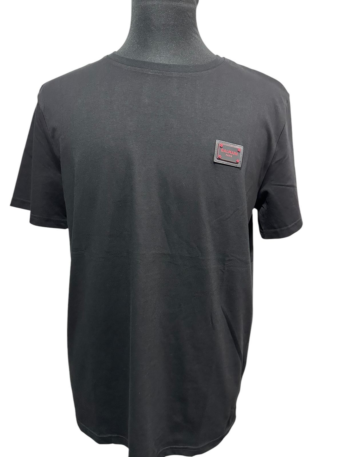 Balmain Velvet Pink Plaque Black T Shirt Size Extra Large XL