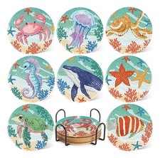 mrpwnle 8 Pack Diamond Art Coasters Kits - Ocean Diamond Painting Coasters Ki...
