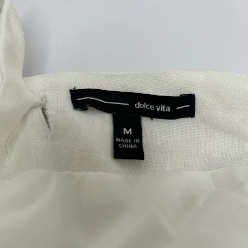 Dolce Vira White Linen Lined Short Romper Overall Flutter Sleeve Size Medium - Image 3 of 4