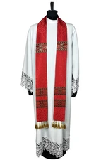 RED Overlay Stole for Priests /woven orphrey / tassels
