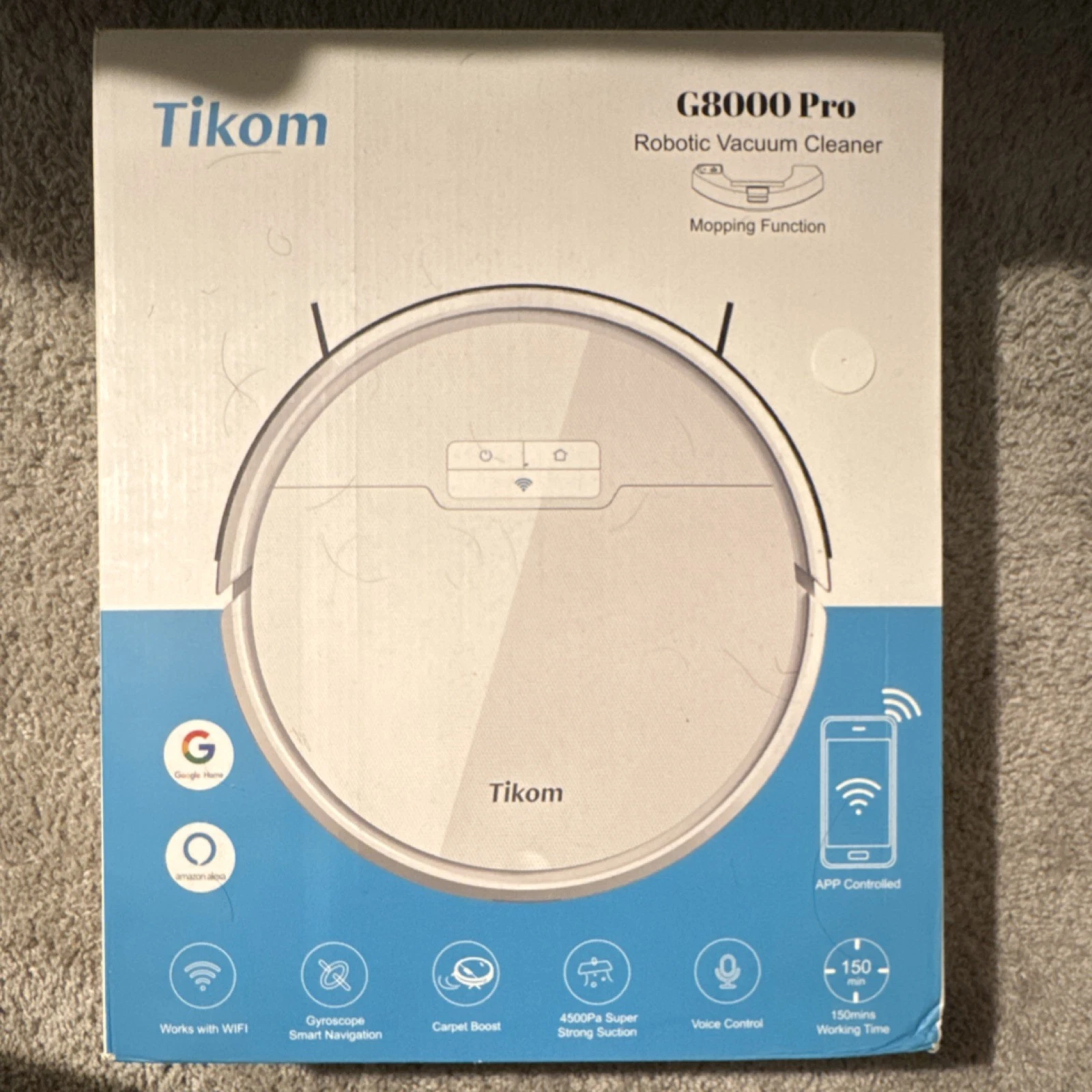 Tikom G8000 Pro Robotic Vacuum, Mopping, WiFi, Voice/App Control, 4500pa, Alexa