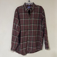 Sir Pendleton Men's Red Grey Plaid 100 Worsted Virgin Wool Button Down Shirt L