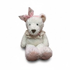 First  Main Chiffon Teddy Bear White Plush Lace Collar Pink Floral Bow Vintage