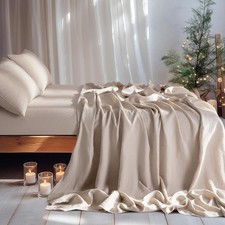 100 Linen Sheet Set Deep Pocket Fit Up to 19" Bed Sheets Sets, Natural Flax