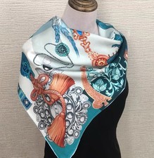 43"x43"Blue Art Horse Print Pure Mulberry Twill Silk 14momme Scarf 108x108cm6-1