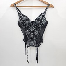 Victoria's Secret Silver Black Lace Corset Bra Lingerie Size 36B