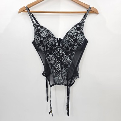 Victoria's Secret Silver Black Lace Corset Bra Lingerie Size 36B
