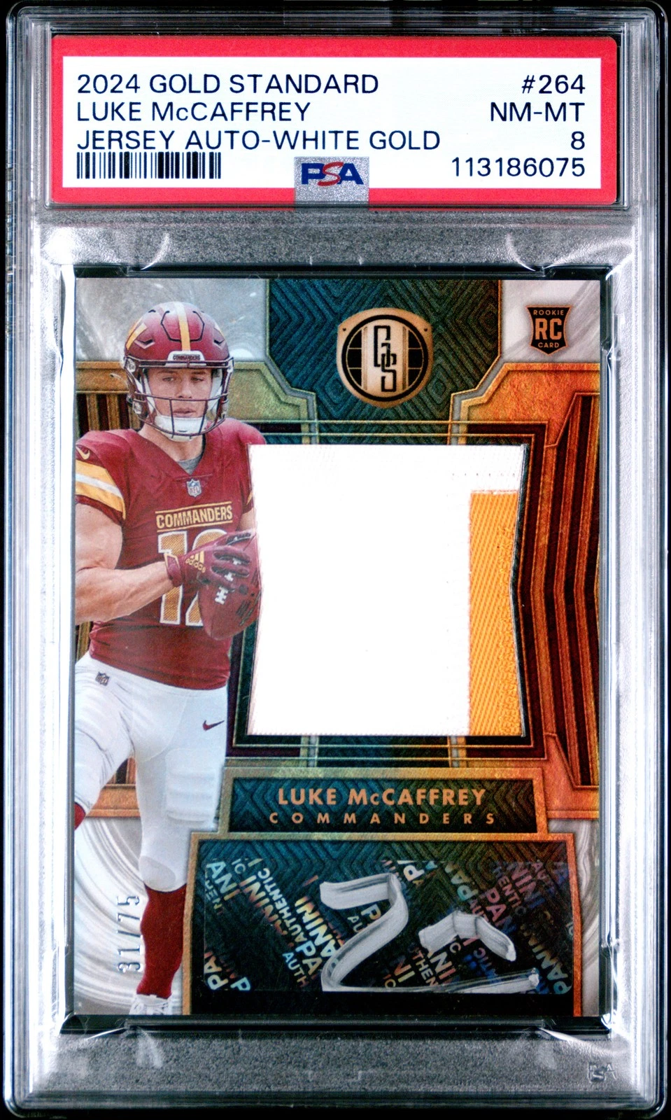 Luke McCaffrey Panini Gold Standard #264 Jersey Autograph-White Gold