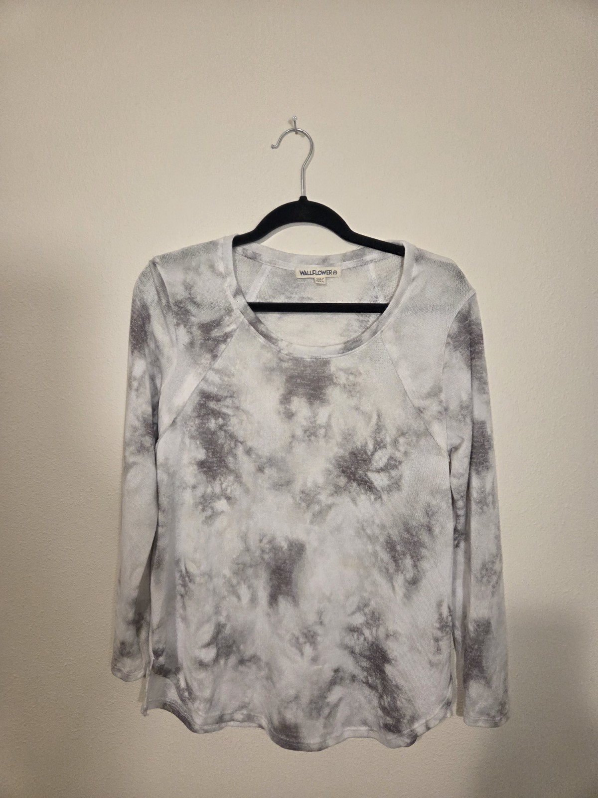 Wallflower Gray White Tie Dye Long Sleeve Knit T-Shirt Women's XL