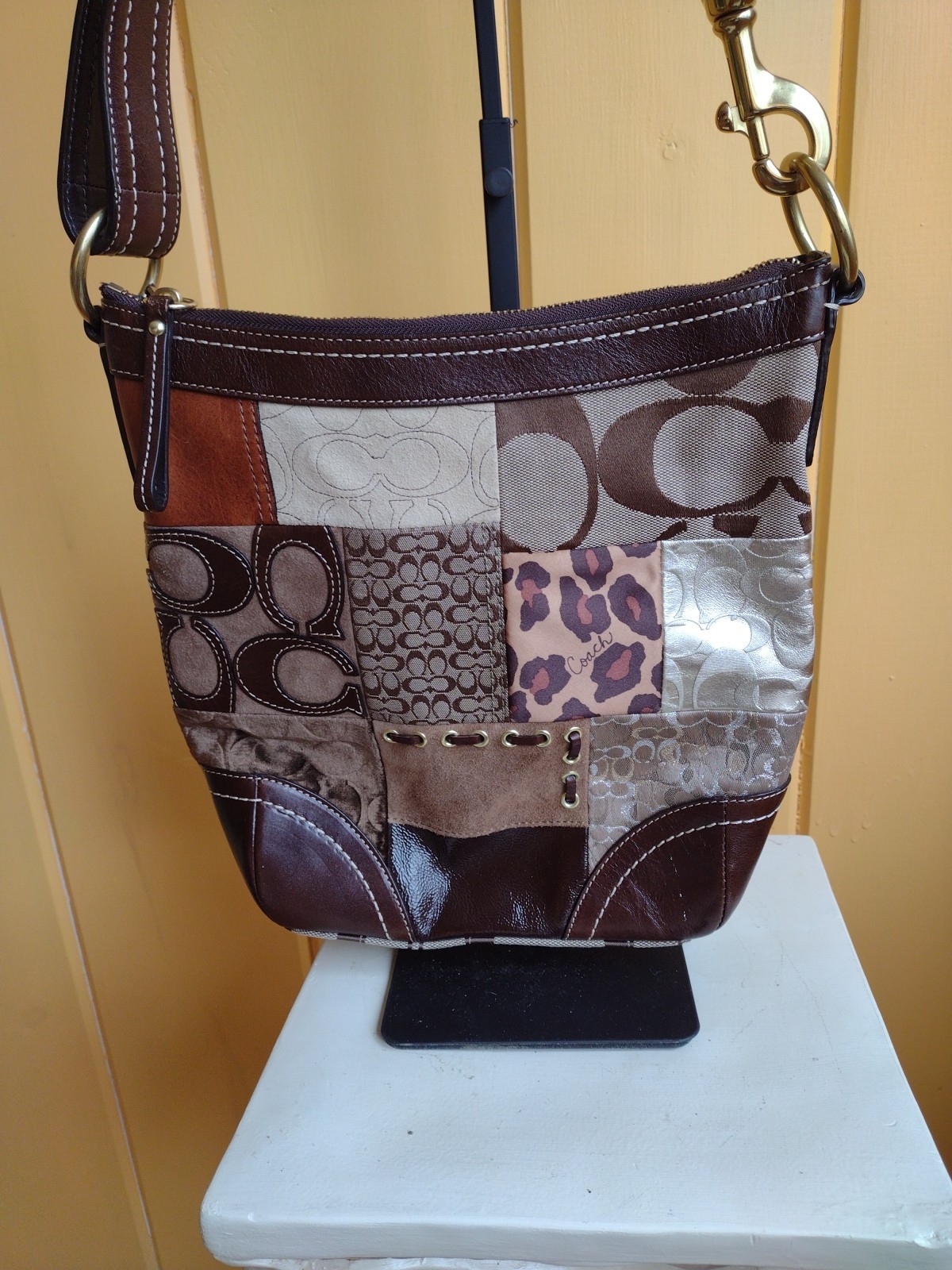 coach patchwork handbag brown - image 2