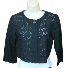 WHBM Black Eyelet Bolero/Shrug 3/4 Sleeve Scallop Hem Size 6