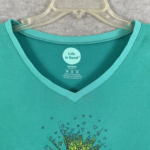 Life is Good Women's M Relaxed Fit Lightweight Sweatshirt Teal Pineapple Hearts - Picture 3 of 11