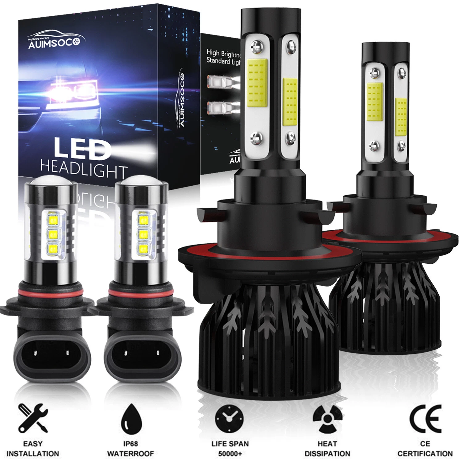 For 2006 2007 08 Dodge Ram 1500 2500 3500 4X 6500K LED Headlight Fog Light Bulbs