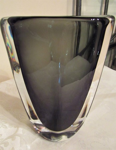 Vintage Orrefors Nils Landberg Sommerso 1950's Smoke Dusk Glass Vase