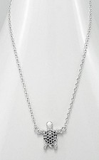 Solid Sterling Silver Sparkling CZ Turtle Necklace 16"-18"