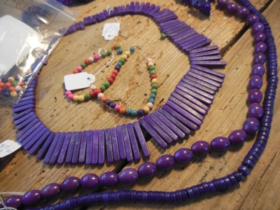 Lot of Four Strands of Purple Dyed Magenese and Small Colorful Bead Spacers