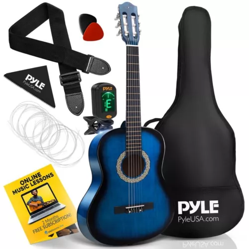 Pyle 36'' 6-String Classic Guitar - 3/4 Size w/ Digital Tuner (Blue burst)